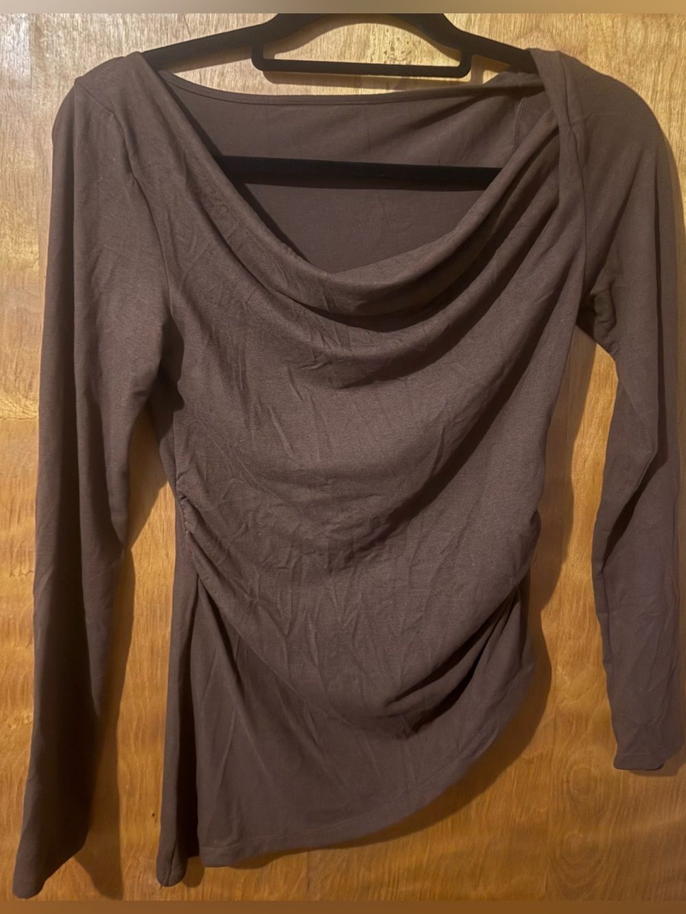 Brown Draped Long Sleeve Ruched Top Small